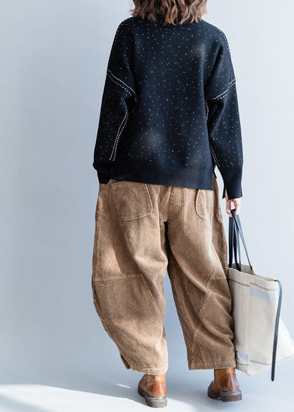 Frauen Schwarz Zip Up Dot Woll Strickmantel Winter