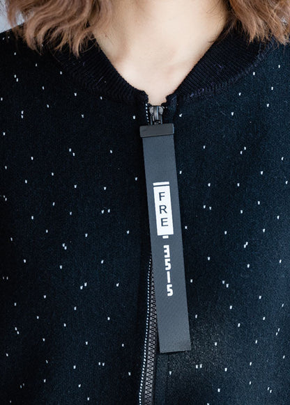 Frauen Schwarz Zip Up Dot Woll Strickmantel Winter