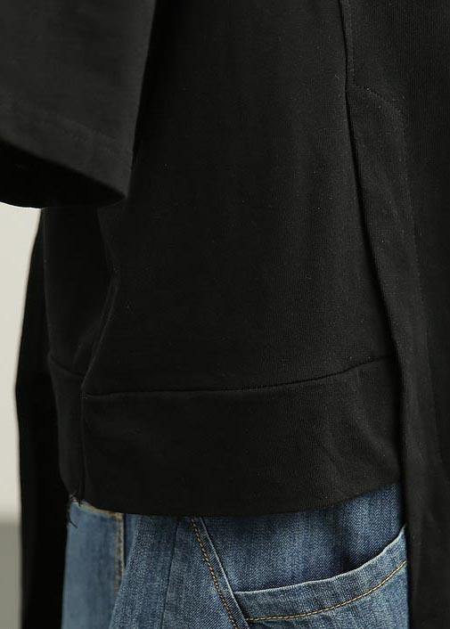 Women Black asymmetrical design Cotton Tee Summer - SooLinen