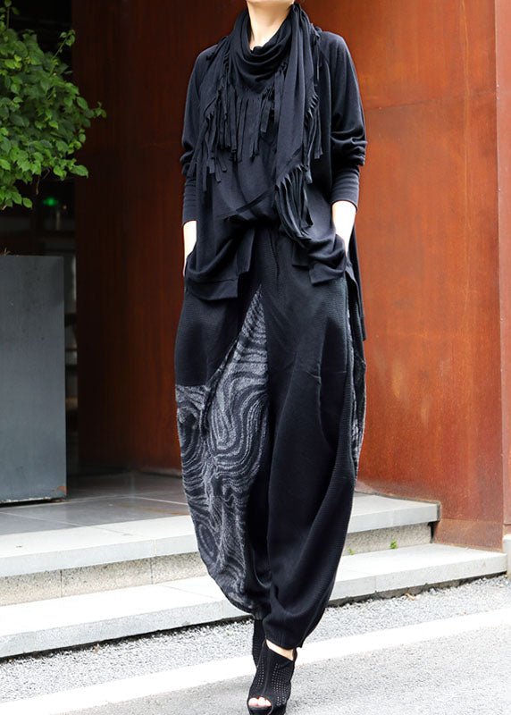 Frauen Schwarz asymmetrische design Patchwork mode Winter Zwei Stücke Set