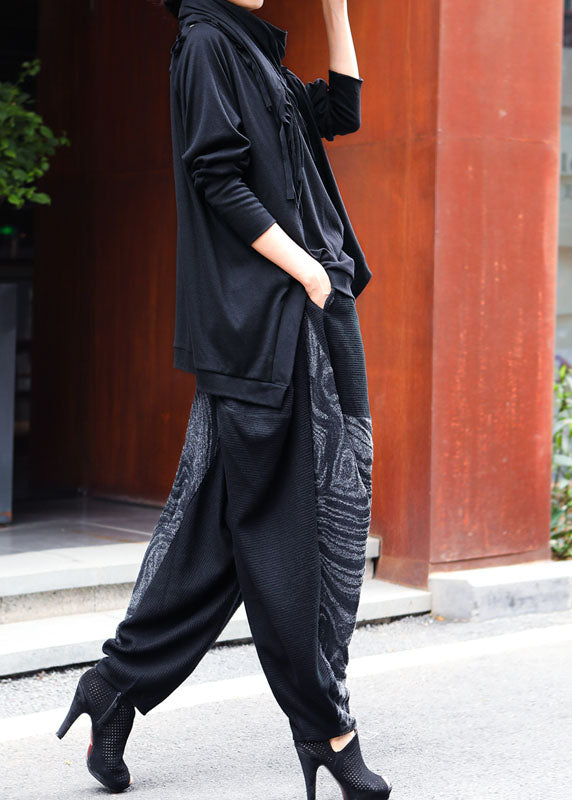 Frauen Schwarz asymmetrische design Patchwork mode Winter Zwei Stücke Set