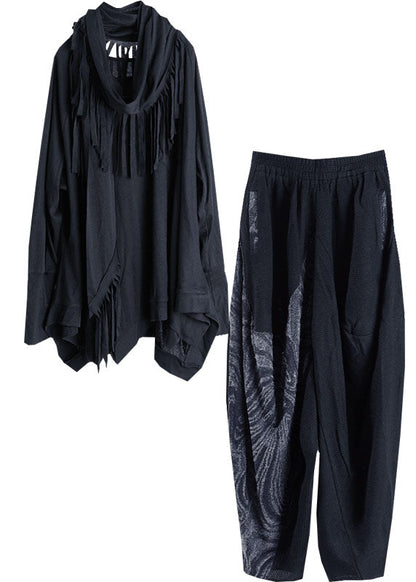 Frauen Schwarz asymmetrische design Patchwork mode Winter Zwei Stücke Set