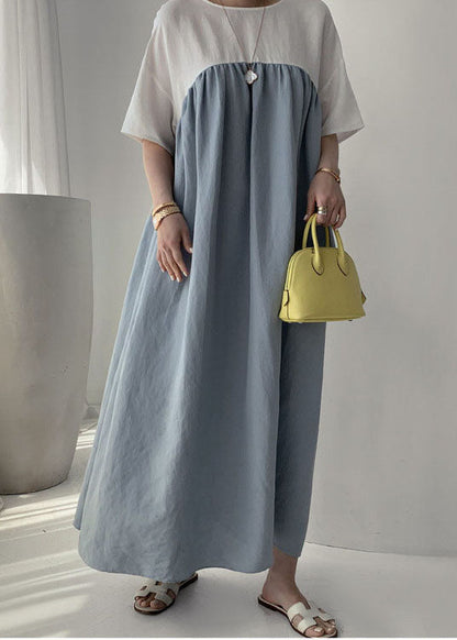 Damen Schwarzes seitlich offenes Patchworkkleid mit kurzen Ärmeln