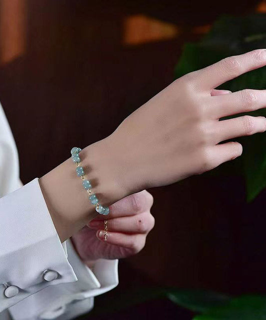 Pulsera de jade azul para mujer en oro de 14 quilates