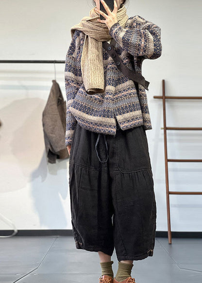 Frauen Blau Asymmetrische Übergroßen Druck Wolle Stricken Strickjacke