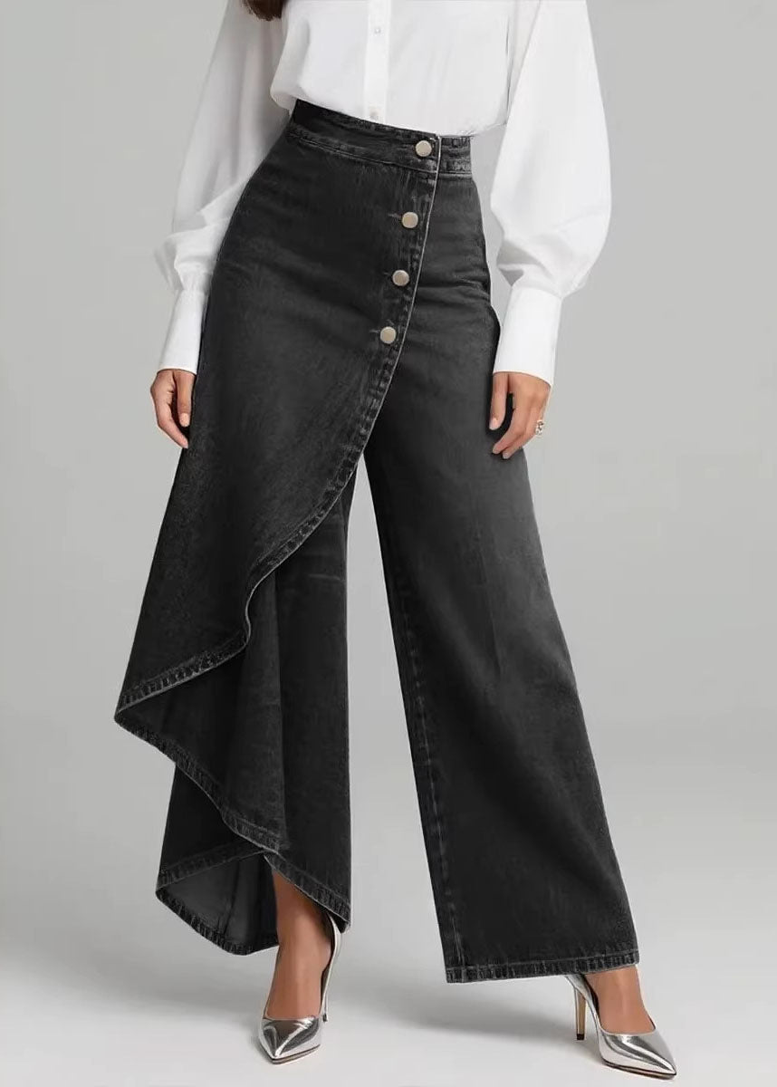 Women Blue Asymmetrical Patchwork Denim Pants Spring