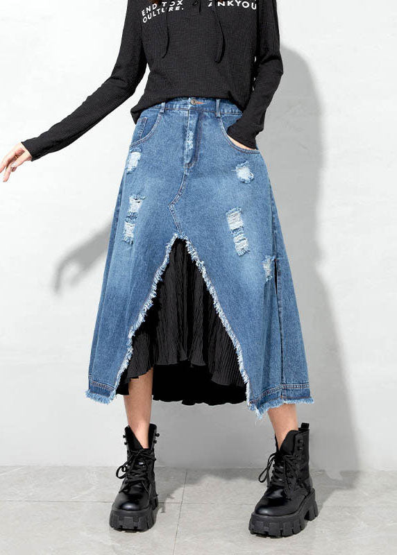 Frauen Blau Asymmetrische Patchwork Röcke Frühling