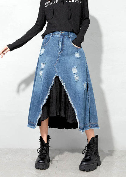 Frauen Blau Asymmetrische Patchwork Röcke Frühling