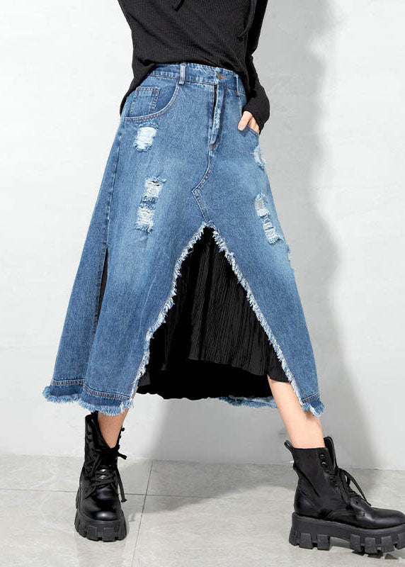 Frauen Blau Asymmetrische Patchwork Röcke Frühling