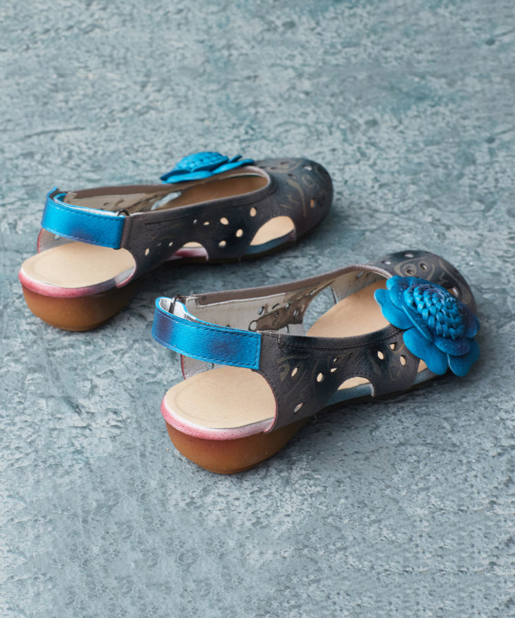 Damen Sandalen mit Schnallenriemen und Rindsleder in Blau