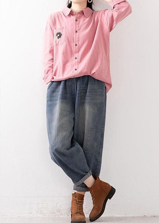 Damen Blaue elastische Taillentaschen Haremshose Herbst