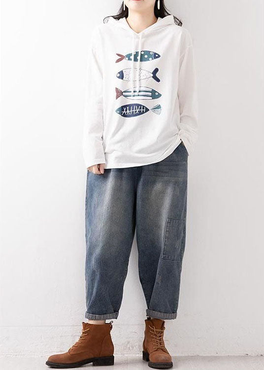 Damen Blaue elastische Taillentaschen Haremshose Herbst