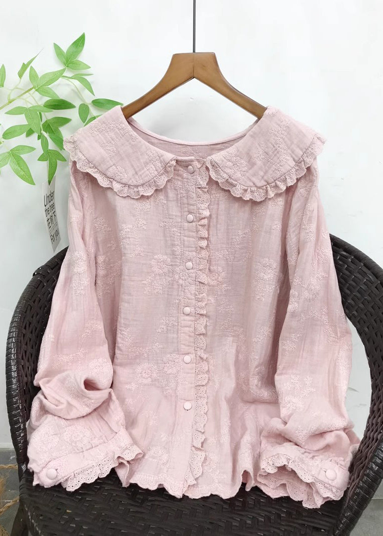 Women Blue Embroidered Cotton Shirt Top Fall