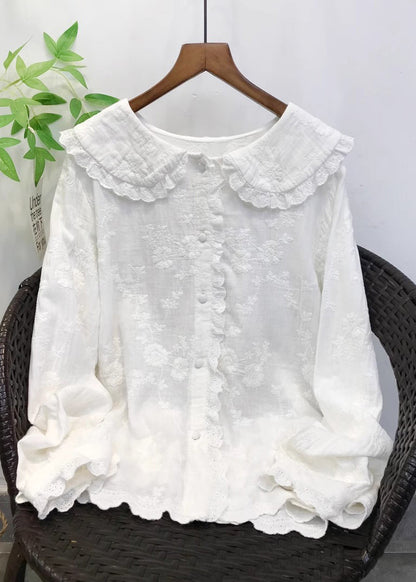 Women Blue Embroidered Cotton Shirt Top Fall