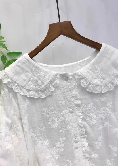 Women Blue Embroidered Cotton Shirt Top Fall