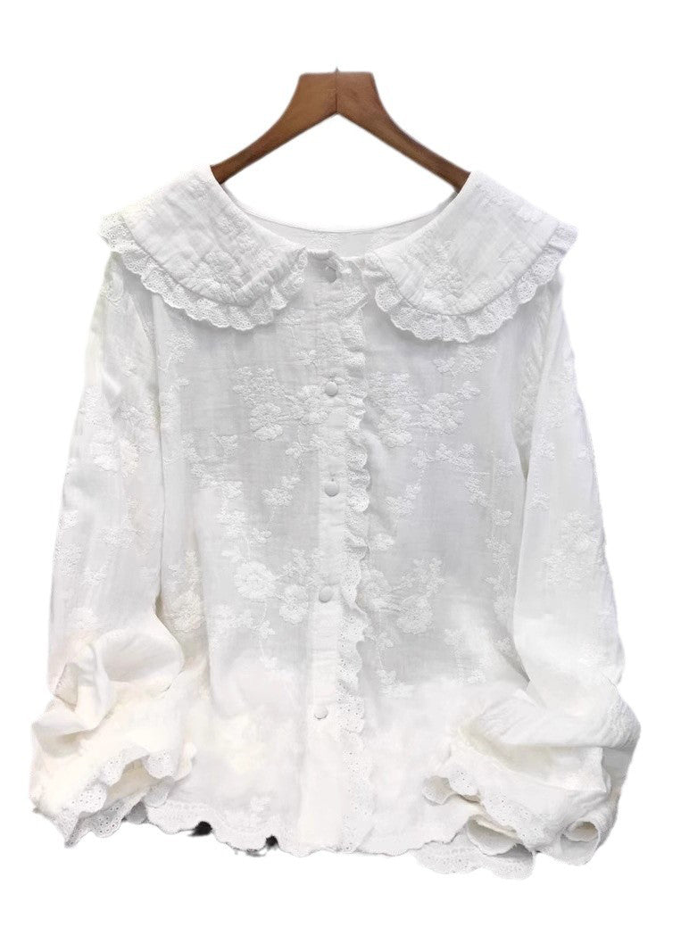 Women Blue Embroidered Cotton Shirt Top Fall