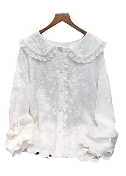 Women Blue Embroidered Cotton Shirt Top Fall