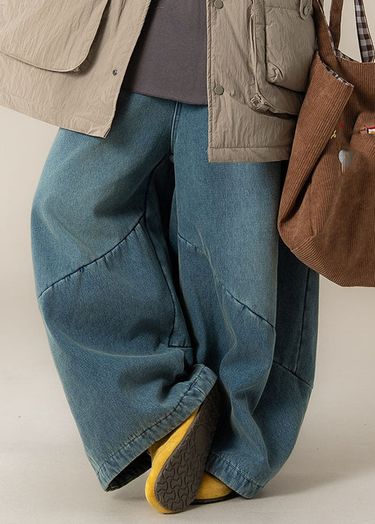 Pantalones anchos de talle alto con patchwork para mujer, color azul, para primavera