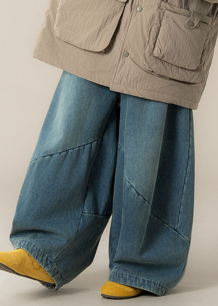 Pantalones anchos de talle alto con patchwork para mujer, color azul, para primavera