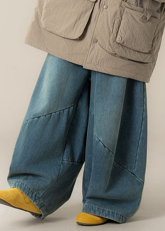 Pantalones anchos de talle alto con patchwork para mujer, color azul, para primavera