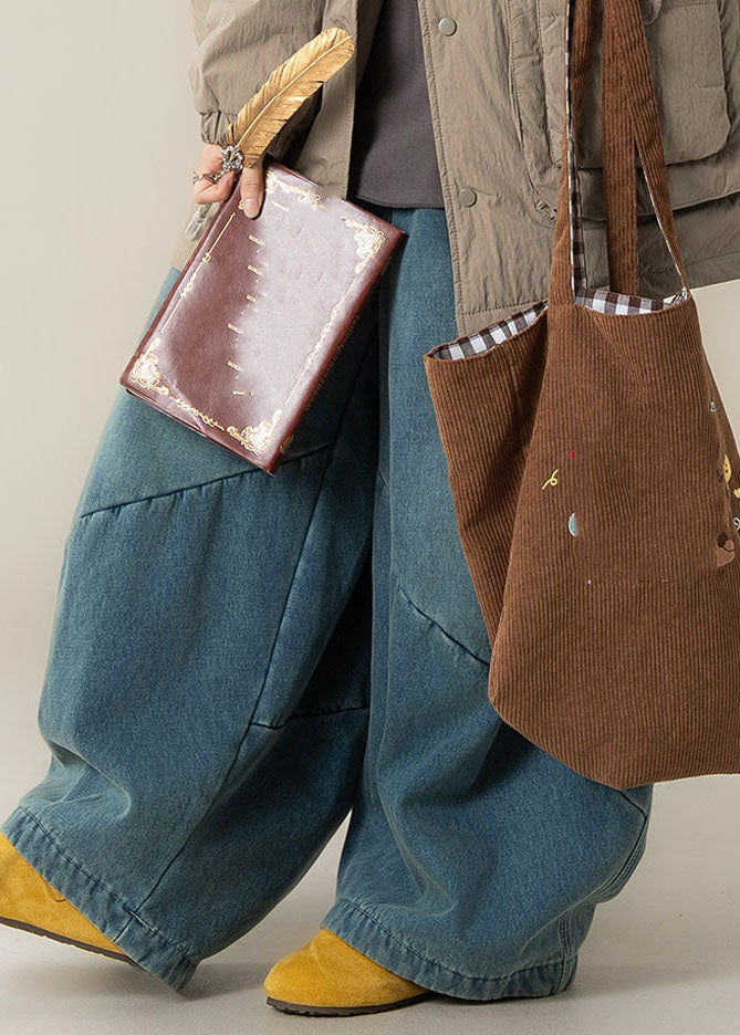 Pantalones anchos de talle alto con patchwork para mujer, color azul, para primavera