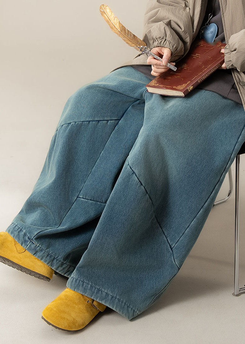 Pantalones anchos de talle alto con patchwork para mujer, color azul, para primavera