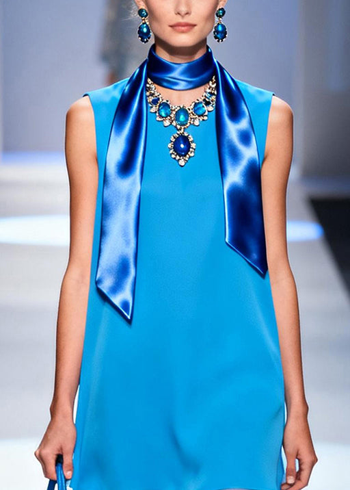 Women Blue Oversized Patchwork Chiffon Long Dress Summer