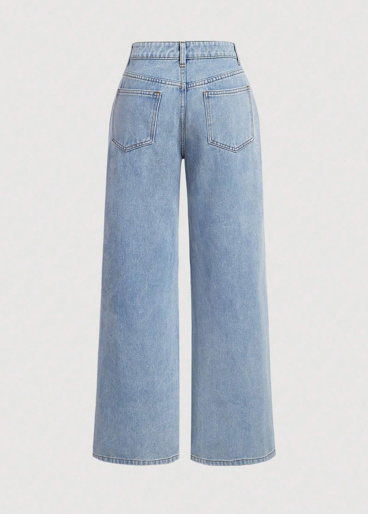 Women Blue Pockets Bow Wide Leg Jeans Fall