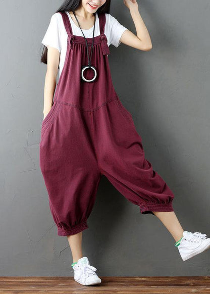 Women Blue Pockets Button Fall Casual Cotton Romper - SooLinen