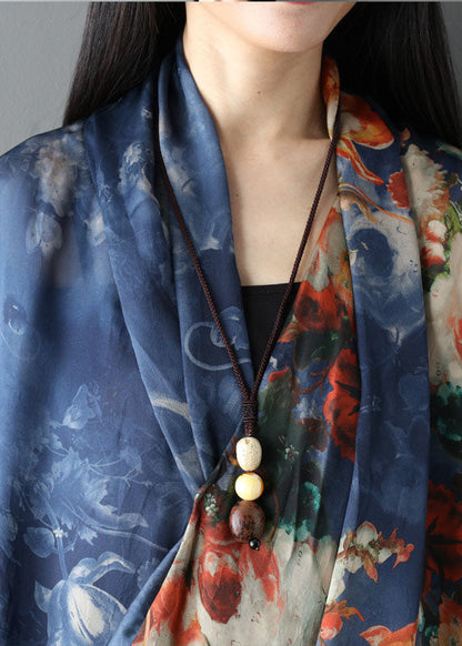 Frauen Blau Taschen Druck asymmetrische design Herbst Kleid Halbe