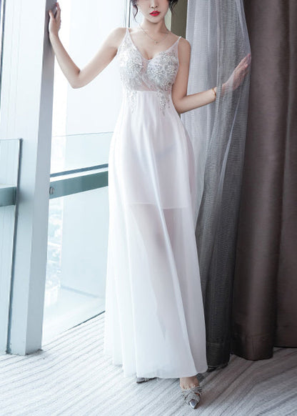 Women Blue Sequins Patchwork Chiffon Long Dress Summer