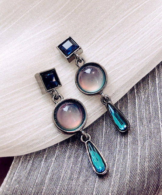 Pendientes de gota de agua con cristales de aleación de plata de ley azul para mujer