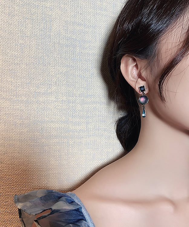 Pendientes de gota de agua con cristales de aleación de plata de ley azul para mujer