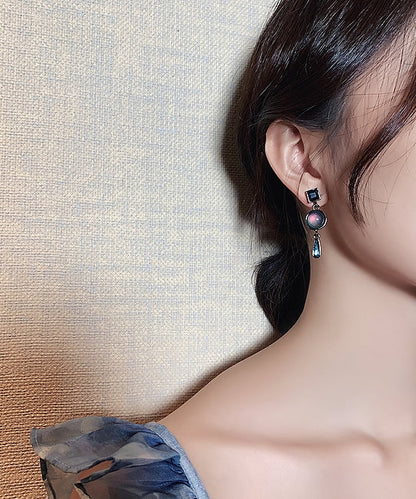 Pendientes de gota de agua con cristales de aleación de plata de ley azul para mujer