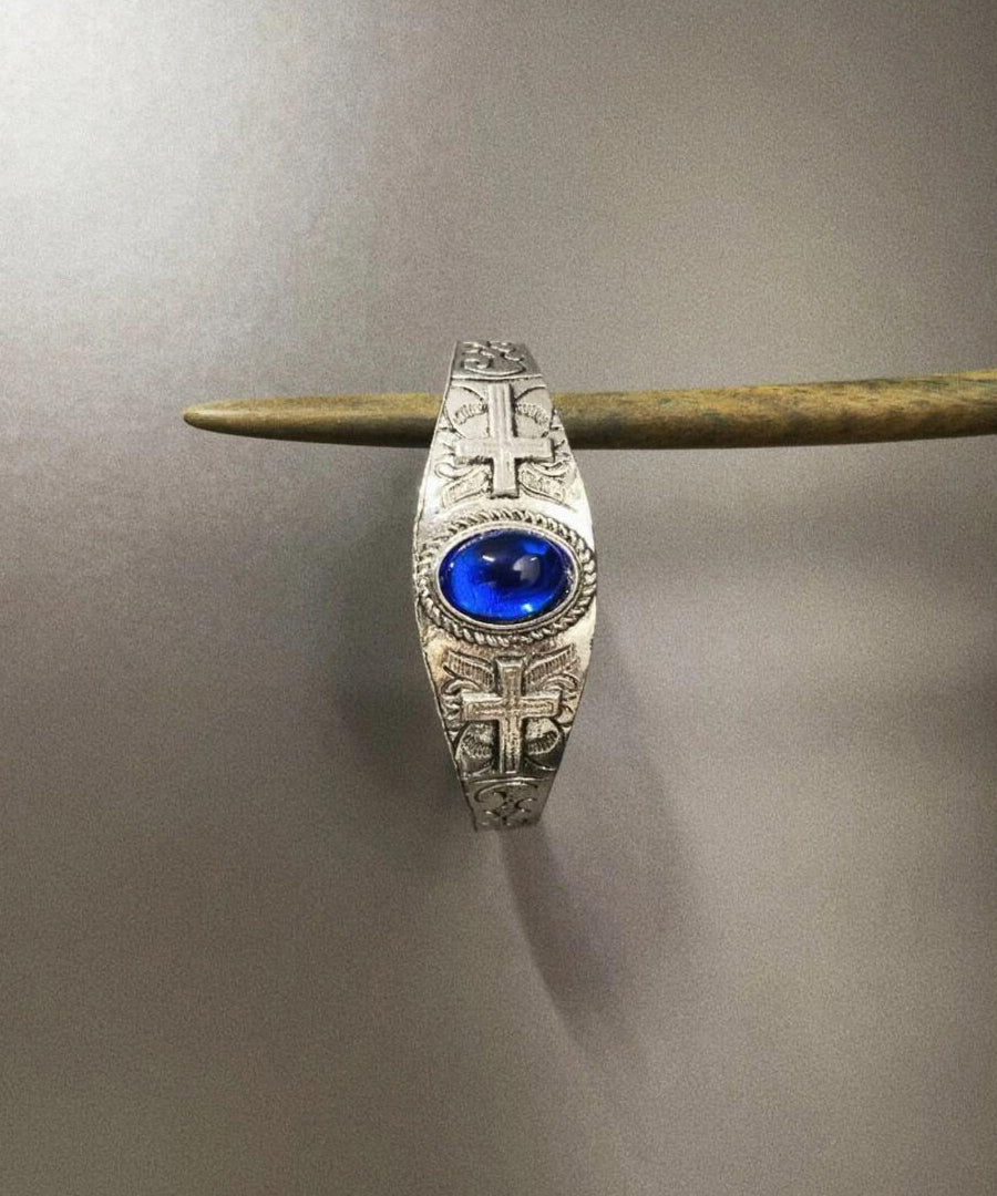 Brazalete de cristal azul de plata de ley para mujer