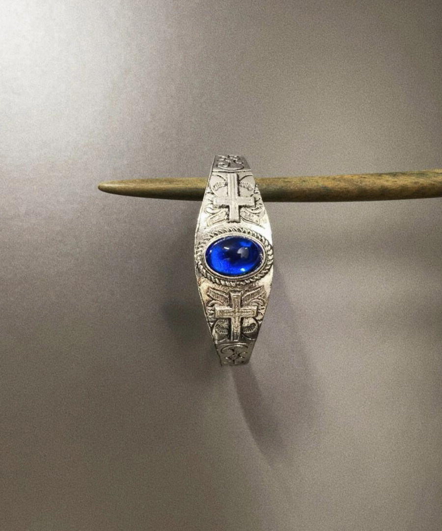 Brazalete de cristal azul de plata de ley para mujer