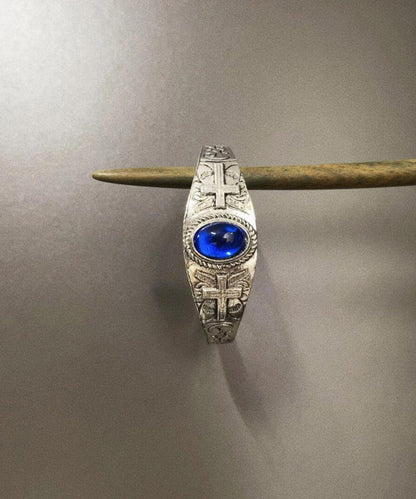 Brazalete de cristal azul de plata de ley para mujer