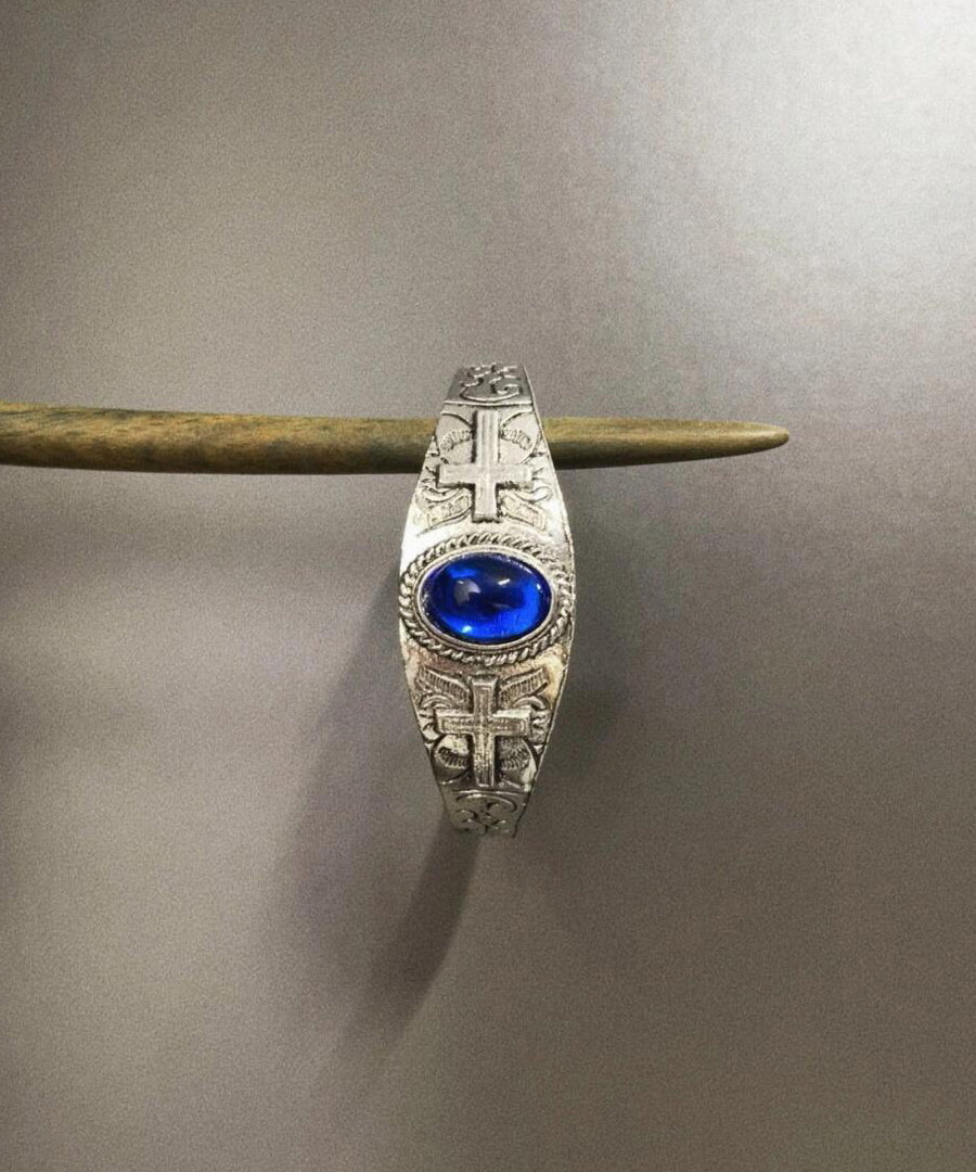 Brazalete de cristal azul de plata de ley para mujer