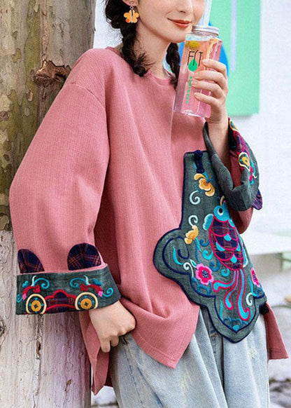 Women Blue asymmetrical design Embroideried Sweatshirts tops Spring