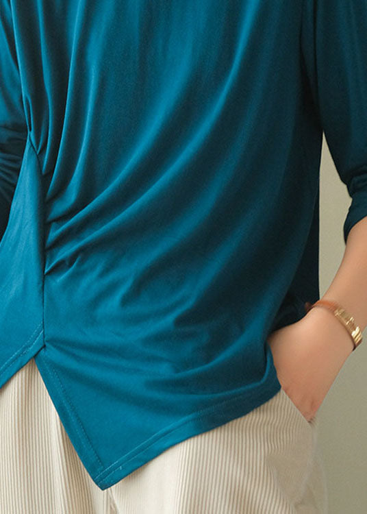 Frauen Blau asymmetrische design faltig Herbst Blusen