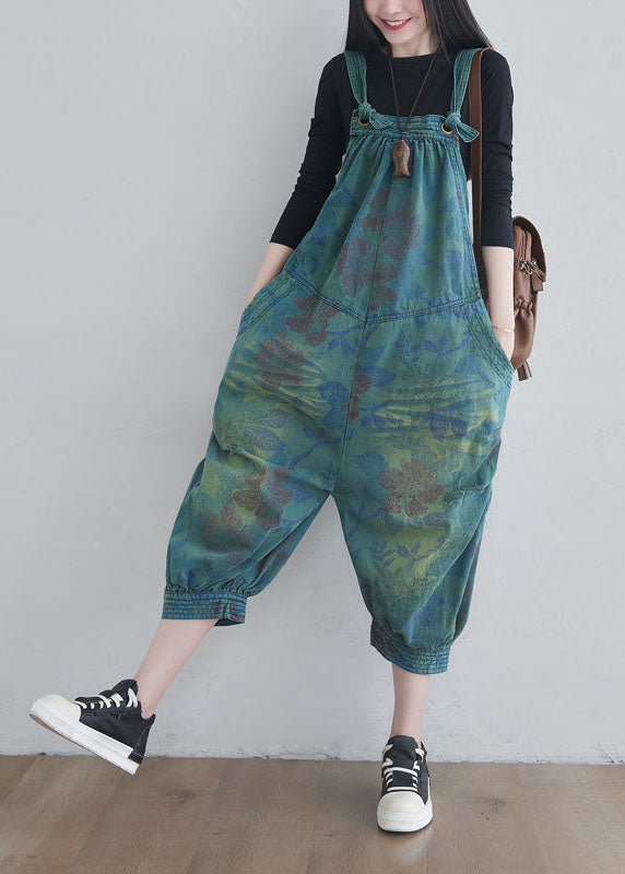 Frauen Blau taschen Print denim Overalls Frühling