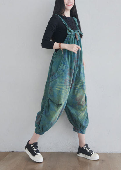Frauen Blau taschen Print denim Overalls Frühling