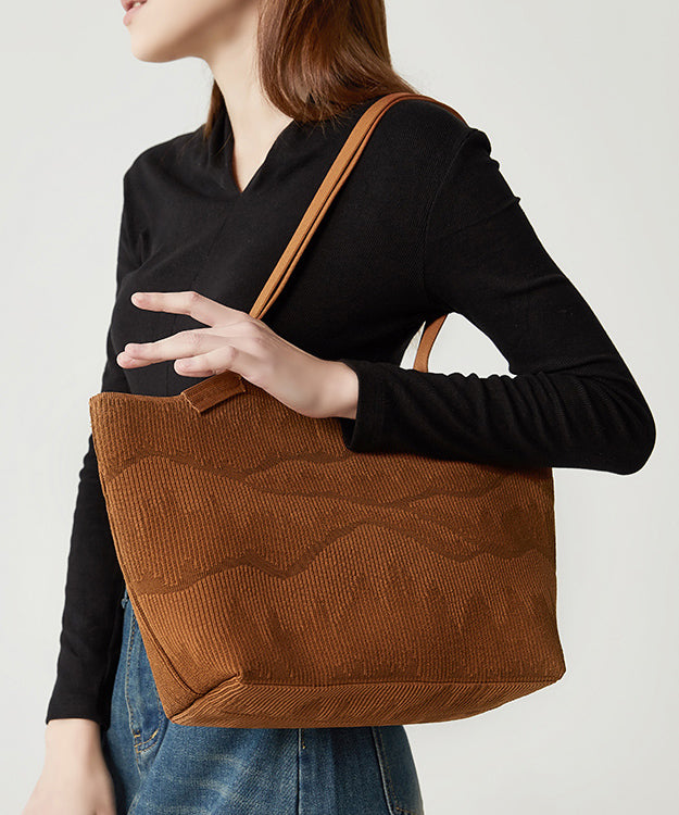 Women Brown Embossing Large Capacity Cotton Shoulder Bags