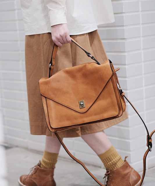 Women Brown Large Capacity Leather Laptop Bag