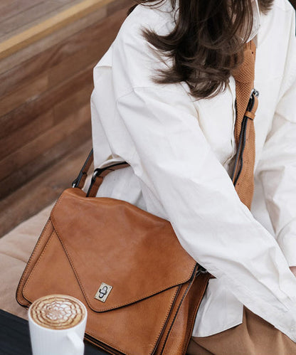 Women Brown Large Capacity Leather Laptop Bag