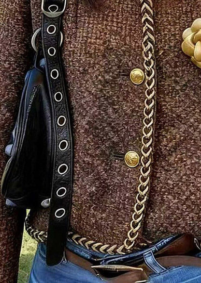 Women Brown O Neck Button Floral Cotton Short Coat Spring