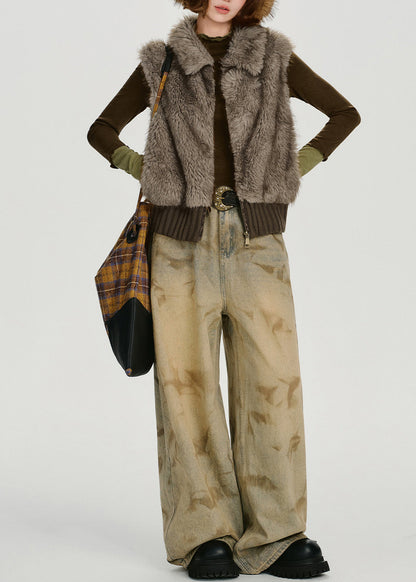 Damenweste aus braunem, übergroßem Patchwork-Kunstpelz für den Winter