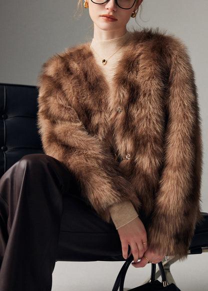 Damen-Wintermantel aus braunem, übergroßem Batik-Kunstpelz