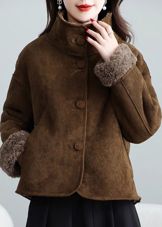 Women Brown Wear On Both Sides Leather And Fur Coat Winter