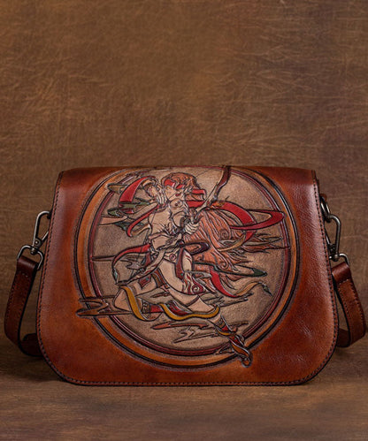 Damen Handtasche mit Sternbild-Motiven aus Kalbsleder in Braun